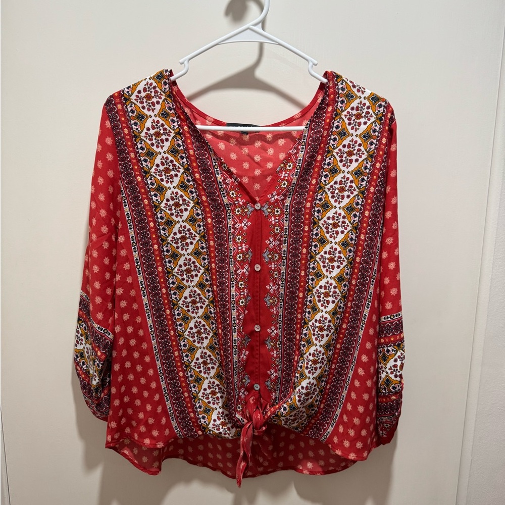 Red Patterned Women's Top size Medium